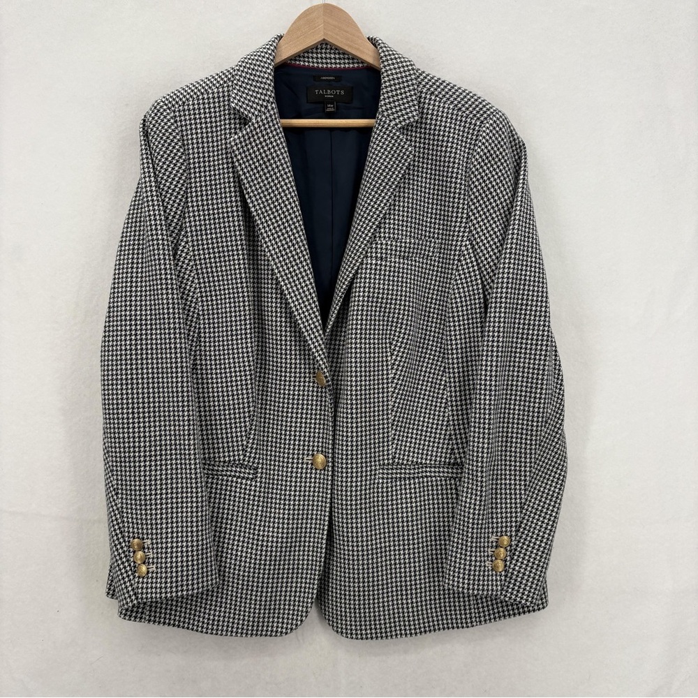 Talbots Black and White Houndstooth Blazer with Gold Buttons Size 14W